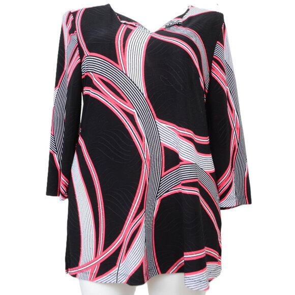 JM Collection Women's XL Hot Pink & Black Geometric Stretchy Tunic Blouse Top - Picture 1 of 7